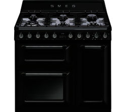 SMEG  Victoria TR93BL 90 cm Dual Fuel Range Cooker - Black & Stainless Steel